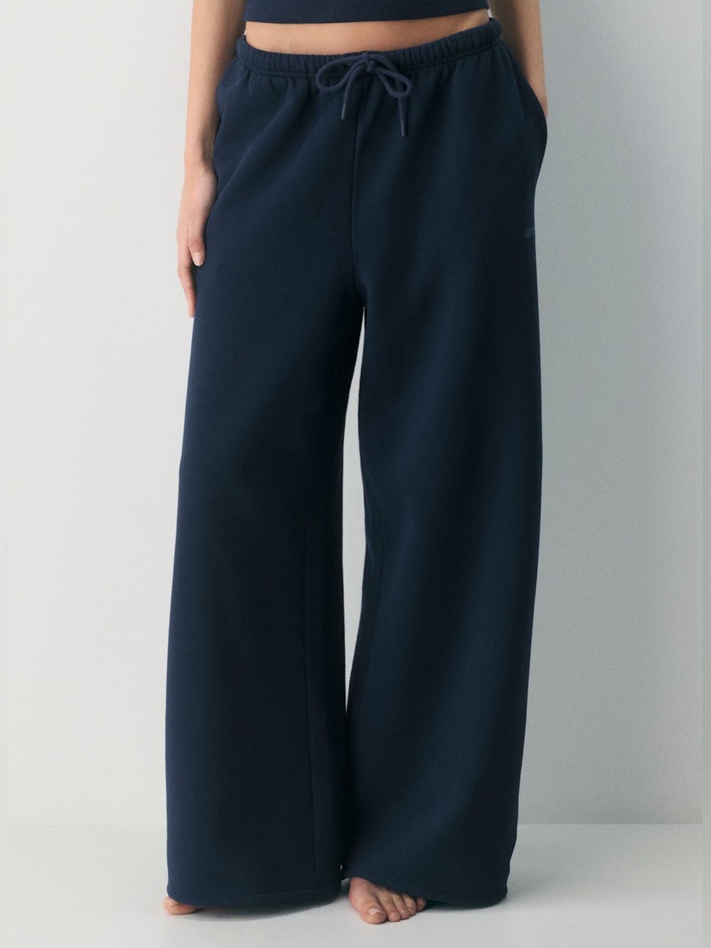 Aritzia Wide Leg Drawstring Pants in Navy Blue